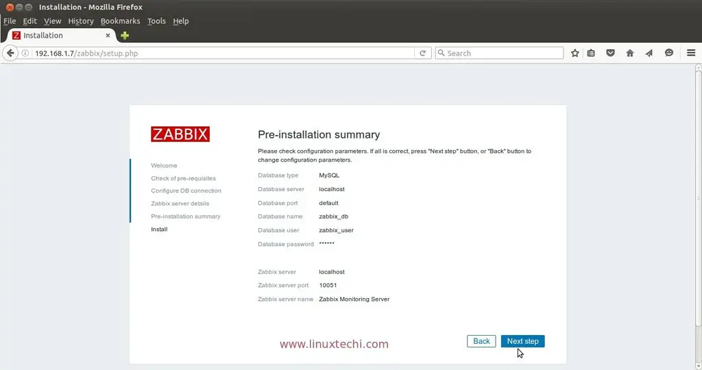 Pre-installation-summary-zabbix-server