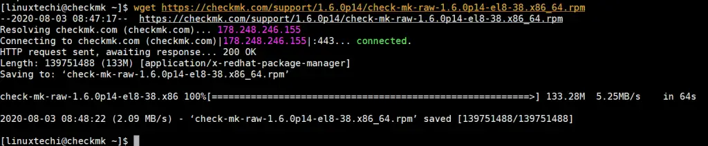 Download-check-mk-raw-package-centos8-wget-coomand
