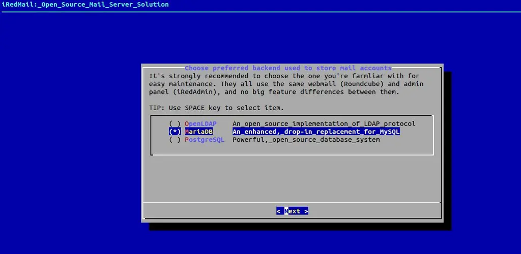 mariadb-iredmail